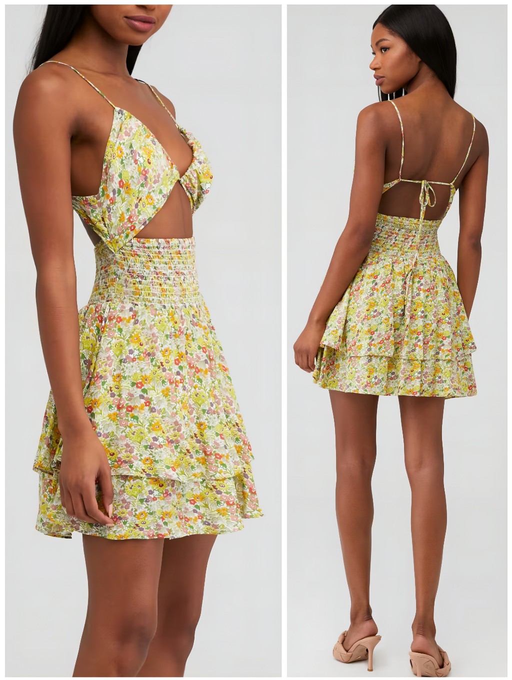 Rays For Days Floral Strappy Green Yellow Dress Romper, Xs